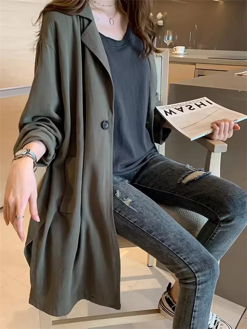 Windbreaker Coat for Women in Spring Autumn 2024New fat mm Thin Suit High-end Feeling Small Stature Medium Length Winter Clothes