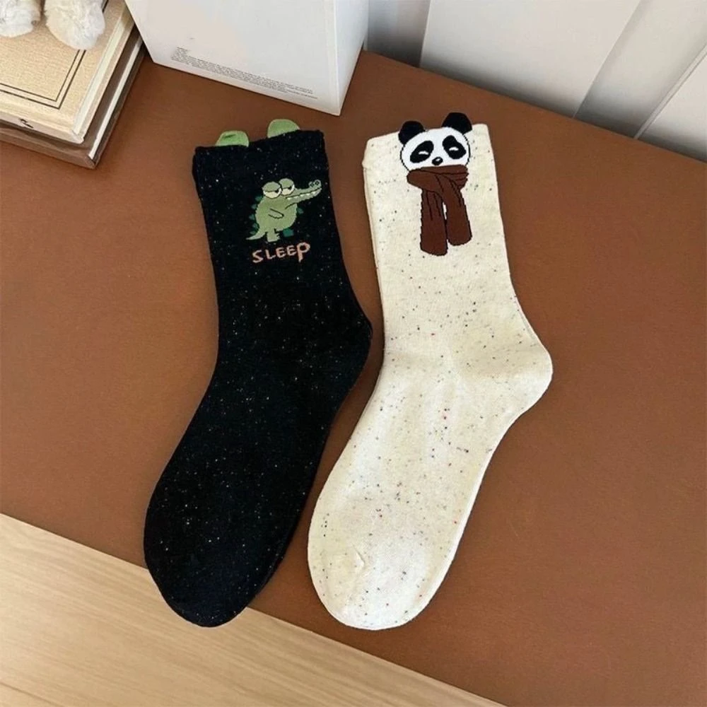 4Pairs Breathable Dot Cartoon Dog Short Socks Panda Funny Mid-calf Socks Hosiery Stockings Soft Tube Socks Running