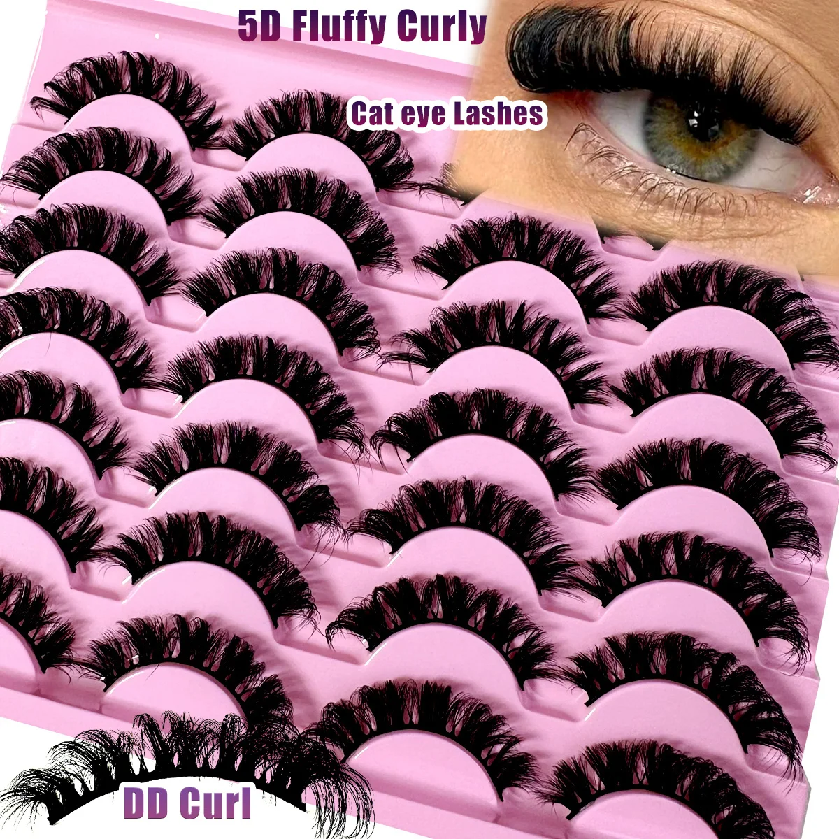 

14Pair Short Soft 15-20mm Cat Eye Fluffy Wispy Flase Lashes Packaging Handmade Fluffy 100% Natural Mink Lashes Make up Tool
