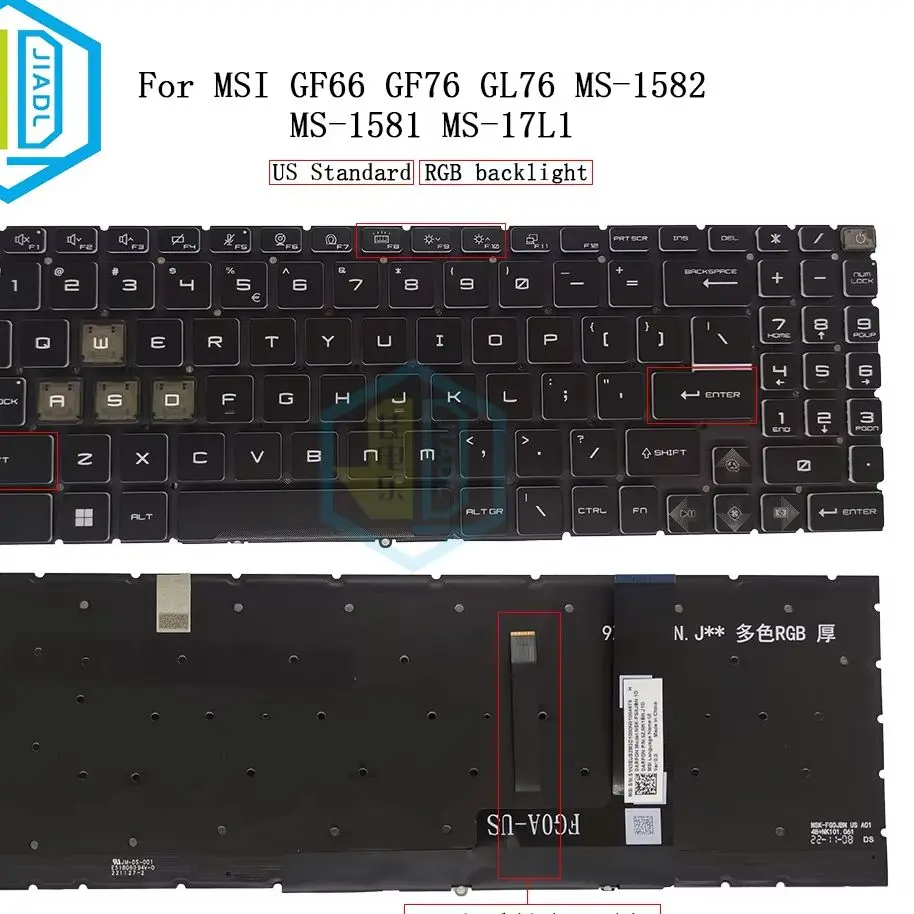 US RU RGB Backlit Keyboard For MSI Katana GF66 GF76 Pulse GL66 GL76 MS-1582 MS-1581 1583 MS-17L1 17H3 English Russian NSK-FG1ABN