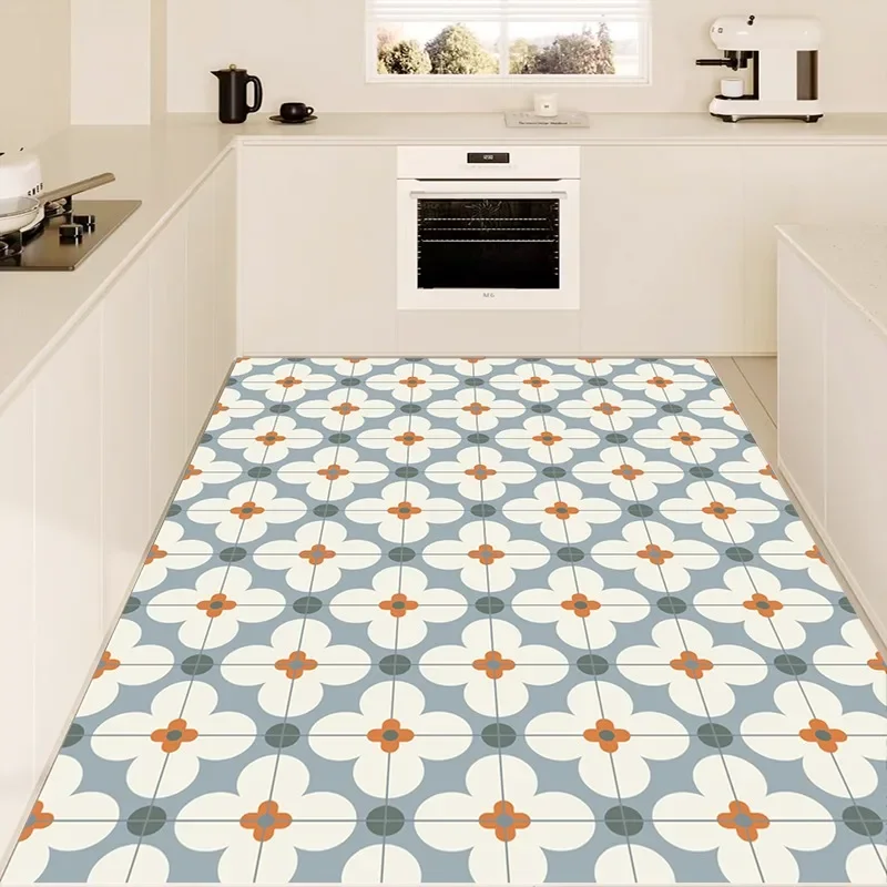 PVC Kitchen Carpet Anti-slip Oil-proof Leather Floor Mat Wipeable Easy To Clean Waterproof Mats Large Area Home Decoration Rug