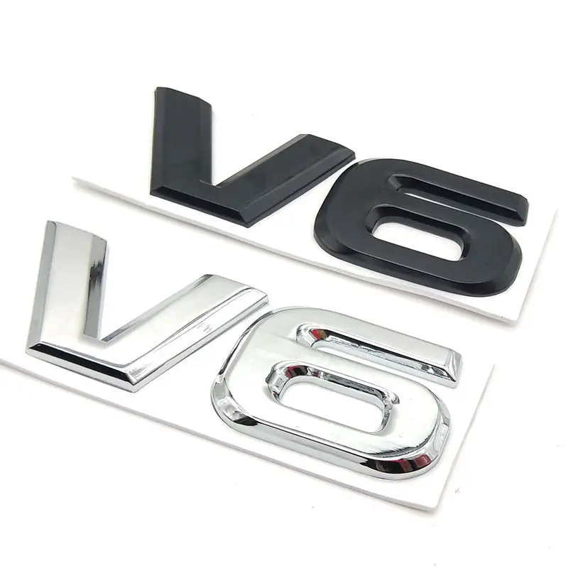 Chrome Metal Car Letters V6 Emblem Badge 3D Decal Trunk Stickers For Mercedes BMW Audi Ford Nissan Toyota Honda Accessories