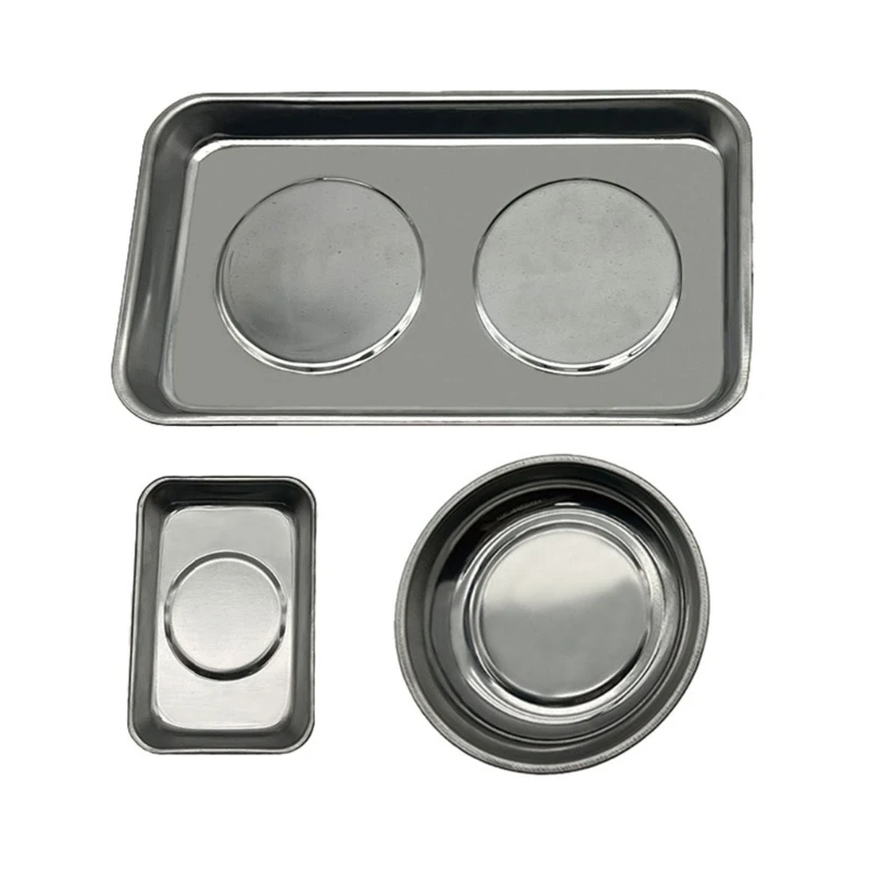 E5BE 3Pcs Multifunction Magnetic Tray Silver Magnet Tray Stainless Steel