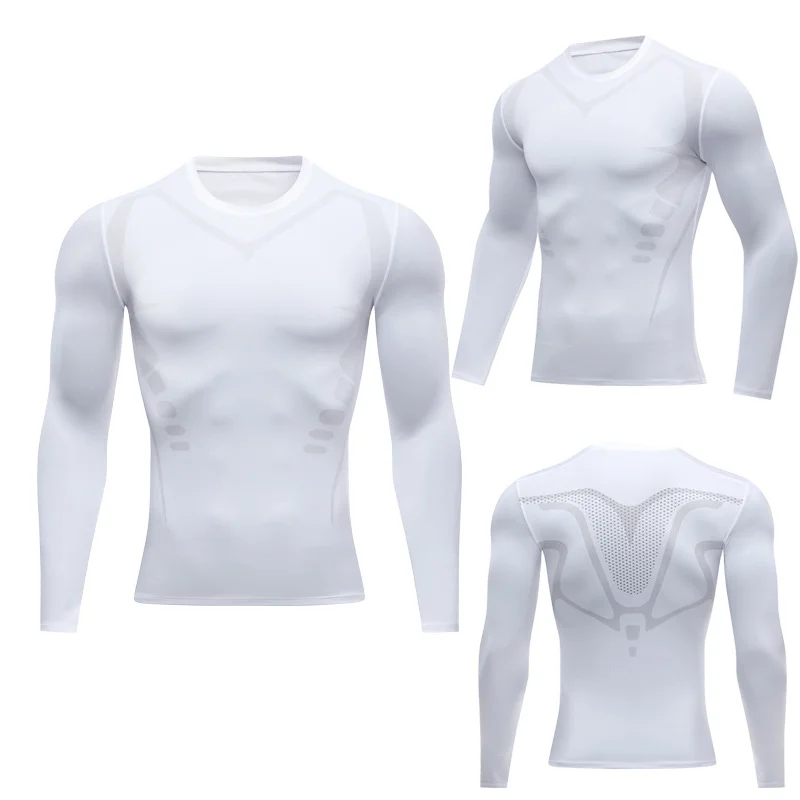 Men Long Sleeves T-Shirts Base Layer Basketball Sports Tight Gym Fitness Jogger Running Top Outdoor Cycling Clothes Quick Dry