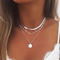 Silver Color Three-Layer Round Necklace Simple Snake Chain Charm Ball Chain Party Gift For Women's Exquisite Jewelry