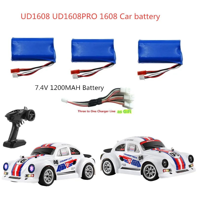 UD1608 UD1608PRO RC Racing Car Battery 7.4V 1200MAH Battery for 1608 Drift Vehical eadlight Flat Running Remote Control Car