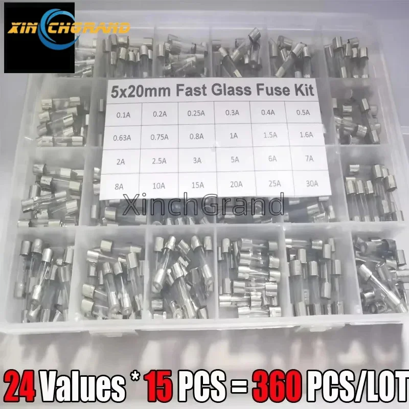 

360pcs 5*20,6*30mm Glass Tube Fuse Combination Fast Melting Glass Tube Fuse Combination Kit Fast Melting Glass Fuse