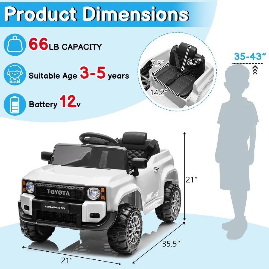 12V 電動乗用車、ライセンス取得済みのトヨタ電気トラック（幼児向け）、リモコン付き、開閉可能なドア付き子供用バッテリーカー、3段階速度調整