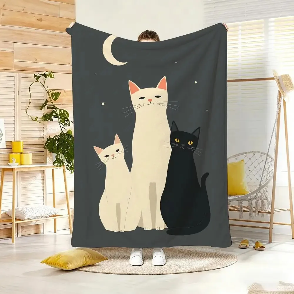 Cute Feline Three Cartoon Cats Throw Lightweight  Flannel Blanket Soft Skin-friendly for Summer Cooling