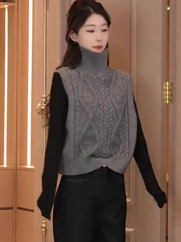 

Утягивающий однотонный двусторонний вязаный свитер с высоким воротником, осень-зима, повседневный корейский топ