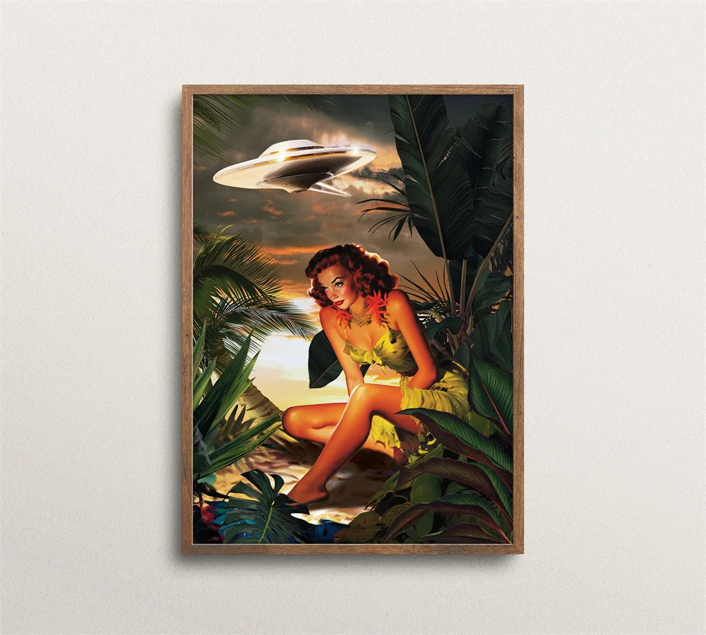 المشي لمسافات طويلة UFO الفن الطباعة-خمر الغريبة المشارك مخدر الفضاء ديكور قماش اللوحة مخدر جدار الفن لمحبي الخيال العلمي #2