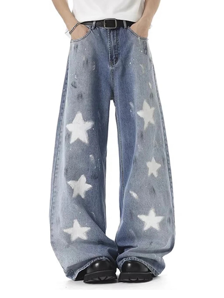 

Y2K женские джинсы с пятиконечной звездой, свободные широкие брюки с граффити в американском стиле, новый стиль, прямые брюки