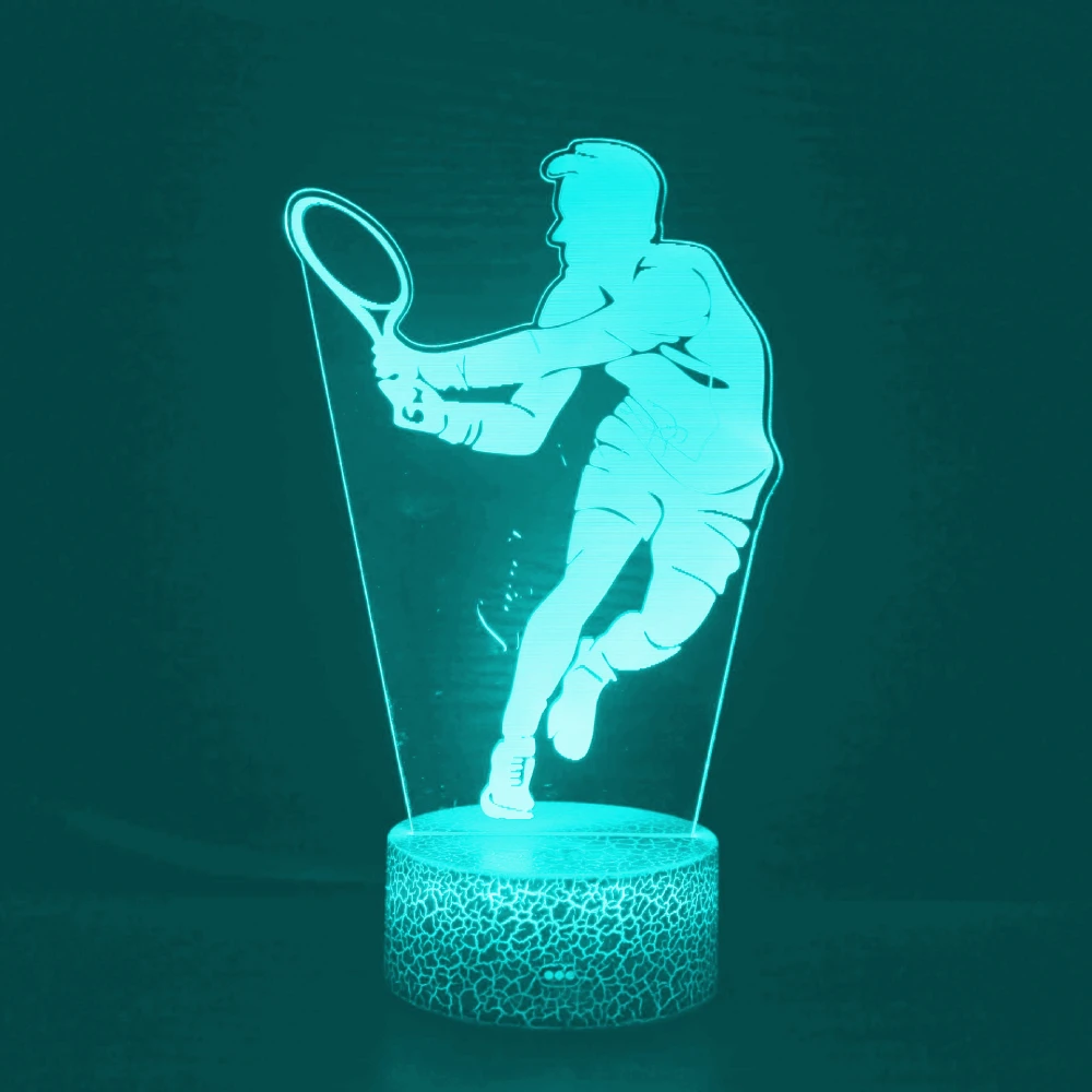 Children Night Lights LED Tennis Players Figure 3D Illusion Lamp 7 Color Changing Atmosphere Room Decor Table Lamps Kids Gift