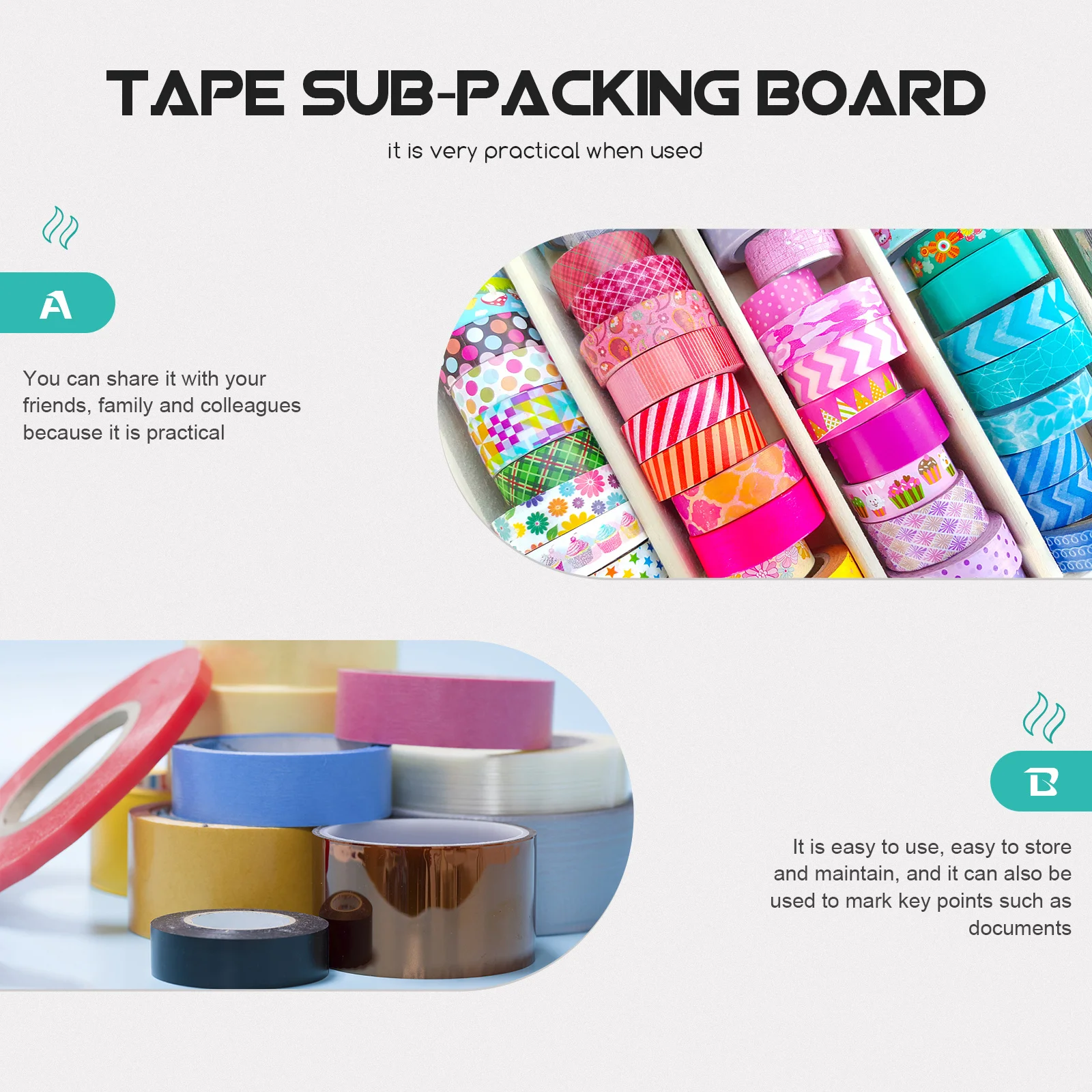 50pcs Washi Paper Sub-Packing Boards Small Lightweight Tape Dispensers For Home Office School Plastic Use Practical