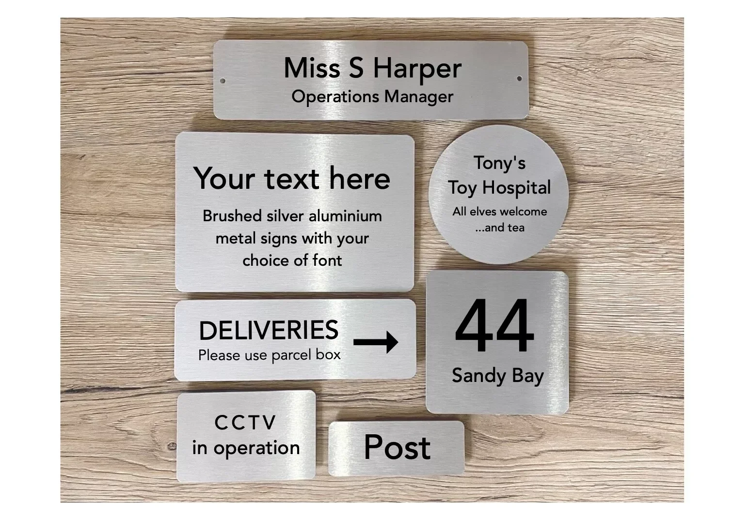 Customized Business Card Sign Brushed Silver/Brushes Gold/White Colors Door Number Office Plate