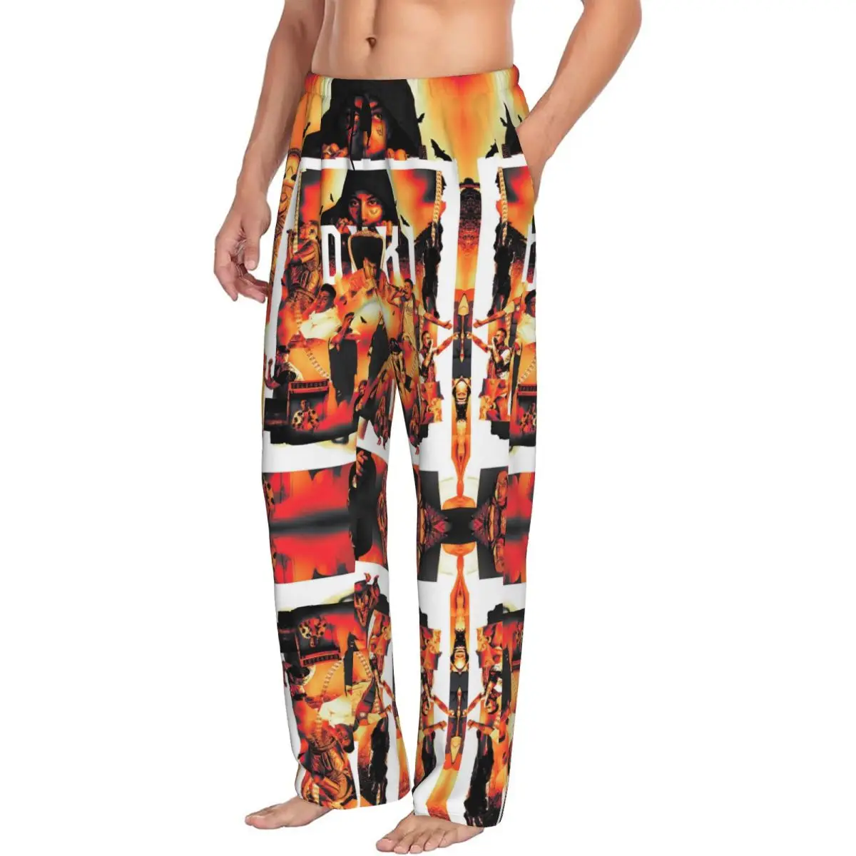 맞춤 프린트 두키 래퍼 록스타 음악 파자마 바지 남성용 수면복 바지 주머니 포함