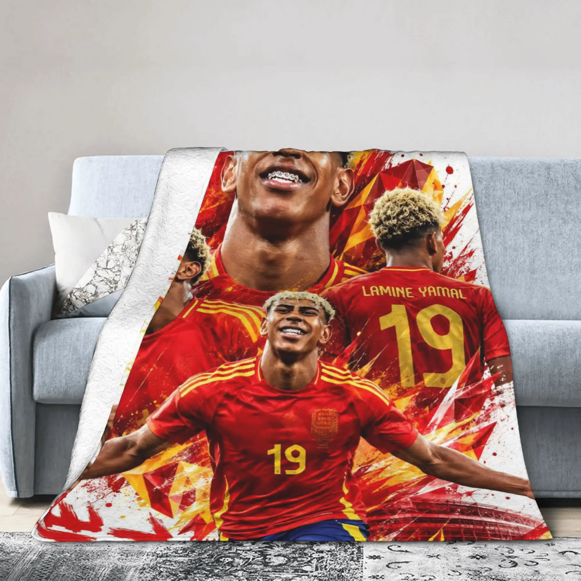 Football L-Lamine Yamal Spain Blanket Flannel Autumn  Multi-function Super Warm Throw Blankets for Bedding Couch Bedspreads
