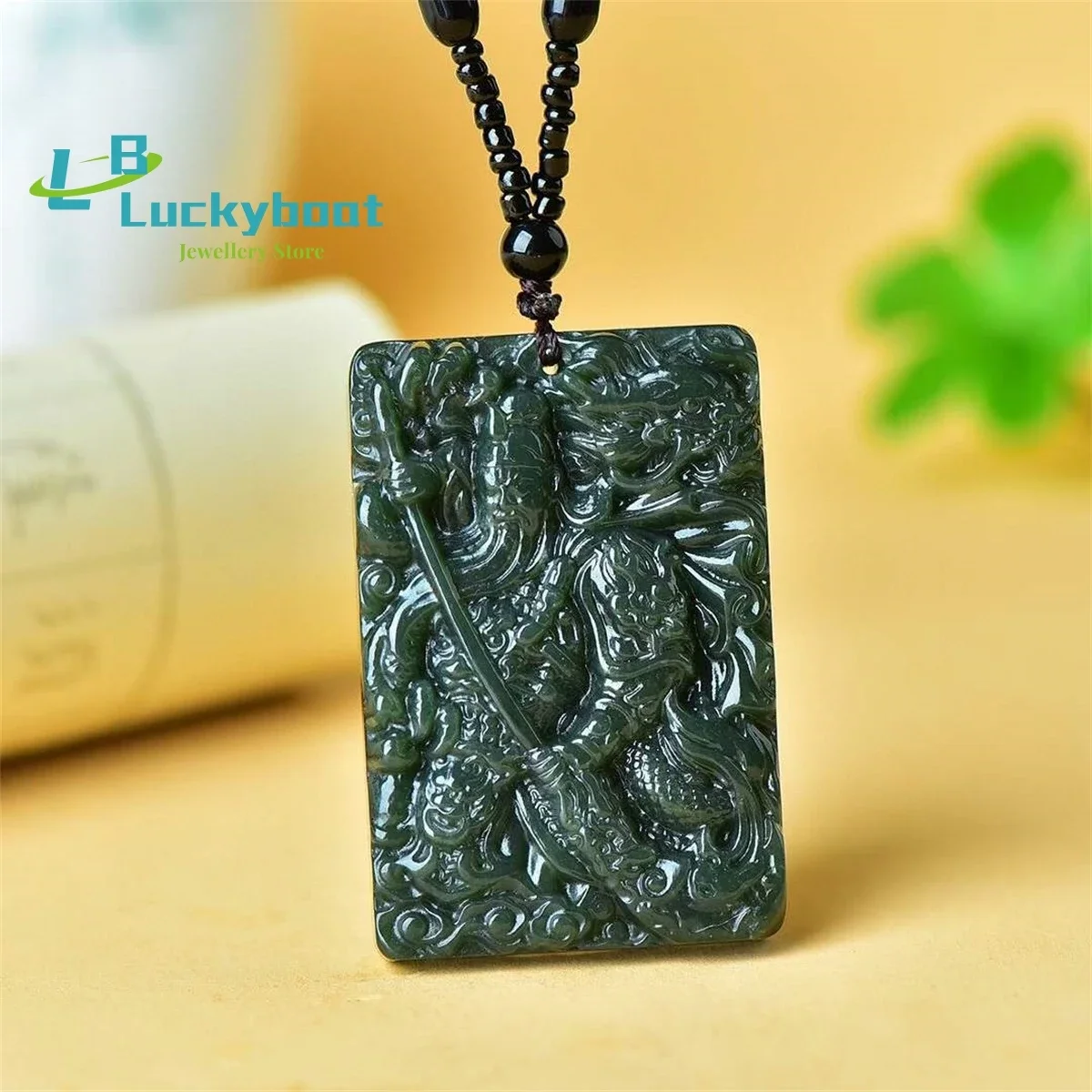 

Двусторонняя подвеска из натурального нефрита Хотан Гуань Гун, простая и щедрая индивидуальная мода, универсальная, изысканная для мужчин и женщин