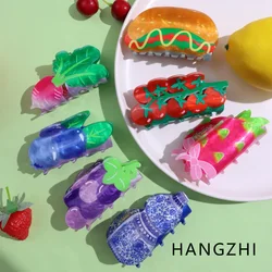 HANGZHI Creative Hot Dog Hair Clip Colourful Dragon Fruit Grape Tomato Shark Clip Personalised Fun Hair Accessories for Women