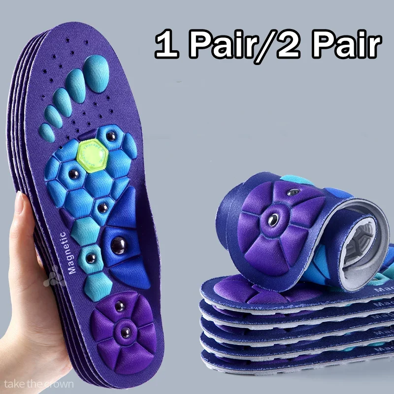 Multi-Point Massage Insoles Magnetic Acupressure Full-Length Inserts Comfort Cushion Shoe Pads for Foot Pain Relief 1Pair/2Pair
