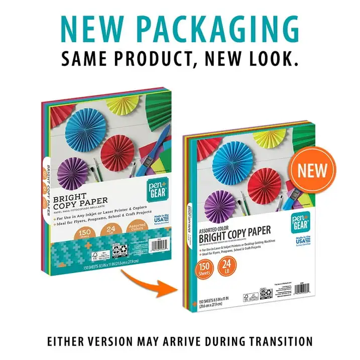 Pen+Gear Assorted Bright Copy Paper, 8.5" x 11", 24 lb, 600 Sheets