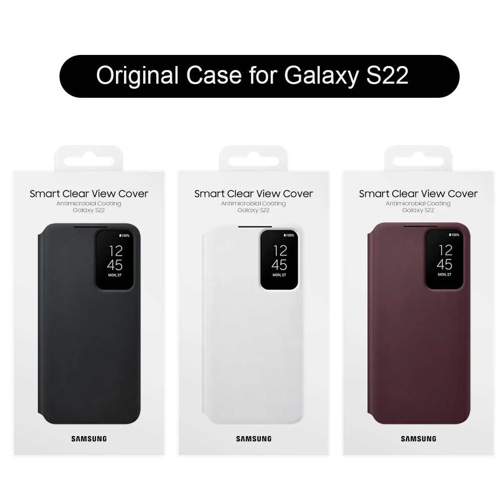 Original Samsung Clear View Smartphone Cover for Galaxy S22 S22+ S22Plus S-View Flip Phone Case Shockproof EF-ZS901 EF-ZS906