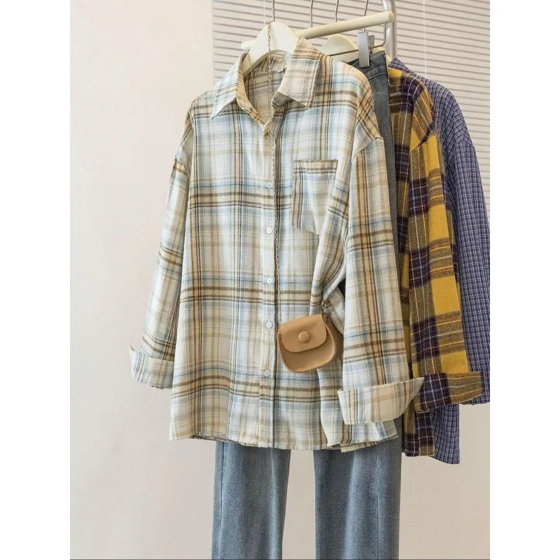 

Новые рубашки больших размеров для женщин, винтажная клетчатая рубашка на пуговицах с длинными рукавами, женская модная модная свободная блузка на High Street, пальто