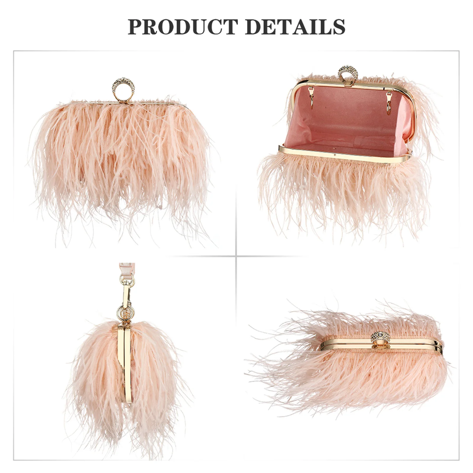 Luxury Ostrich Feather Evening Bags for Women 2023 Chain Shoulder Crossbody Bag Tassel Party Clutch Purse Wedding Handbag Wallet