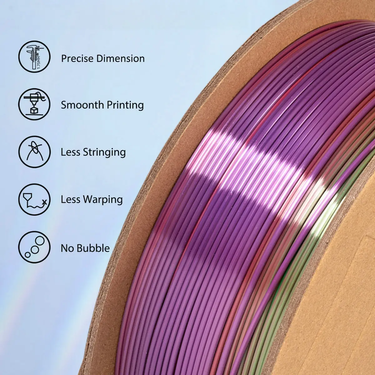 Silk Rainbow PLA 3D Printer Filament 1.75mm, Fast Color Change Every 393-472inch, Vibrant Multicolor, 1KG (2.2lbs) Spool fo