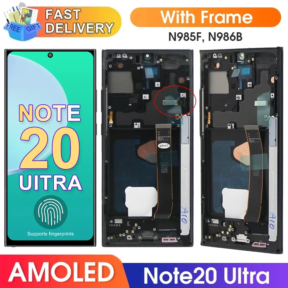 AMOLED Note 20 Ultra Screen Assembly for Samsung Galaxy Note20 Ultra 5G N985F N986B Lcd Display Digital Touch Screen with Frame