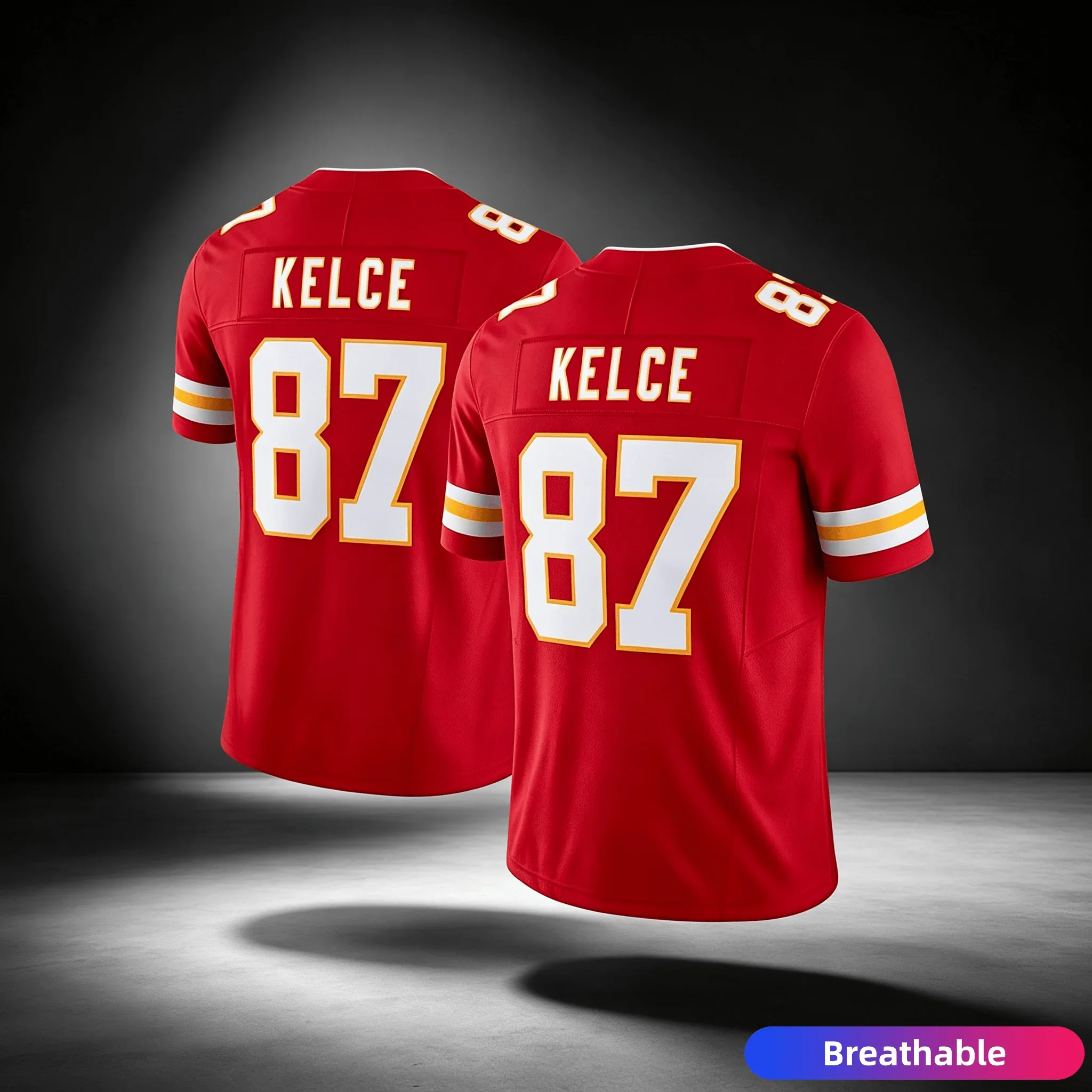 Herren 87 Kansas City Red Heim-Fußballtrikot mit gestreiften Manschetten, V-Ausschnitt, kurze Ärmel, Kisd Sport-Fan-Trikot, passend für die Familie