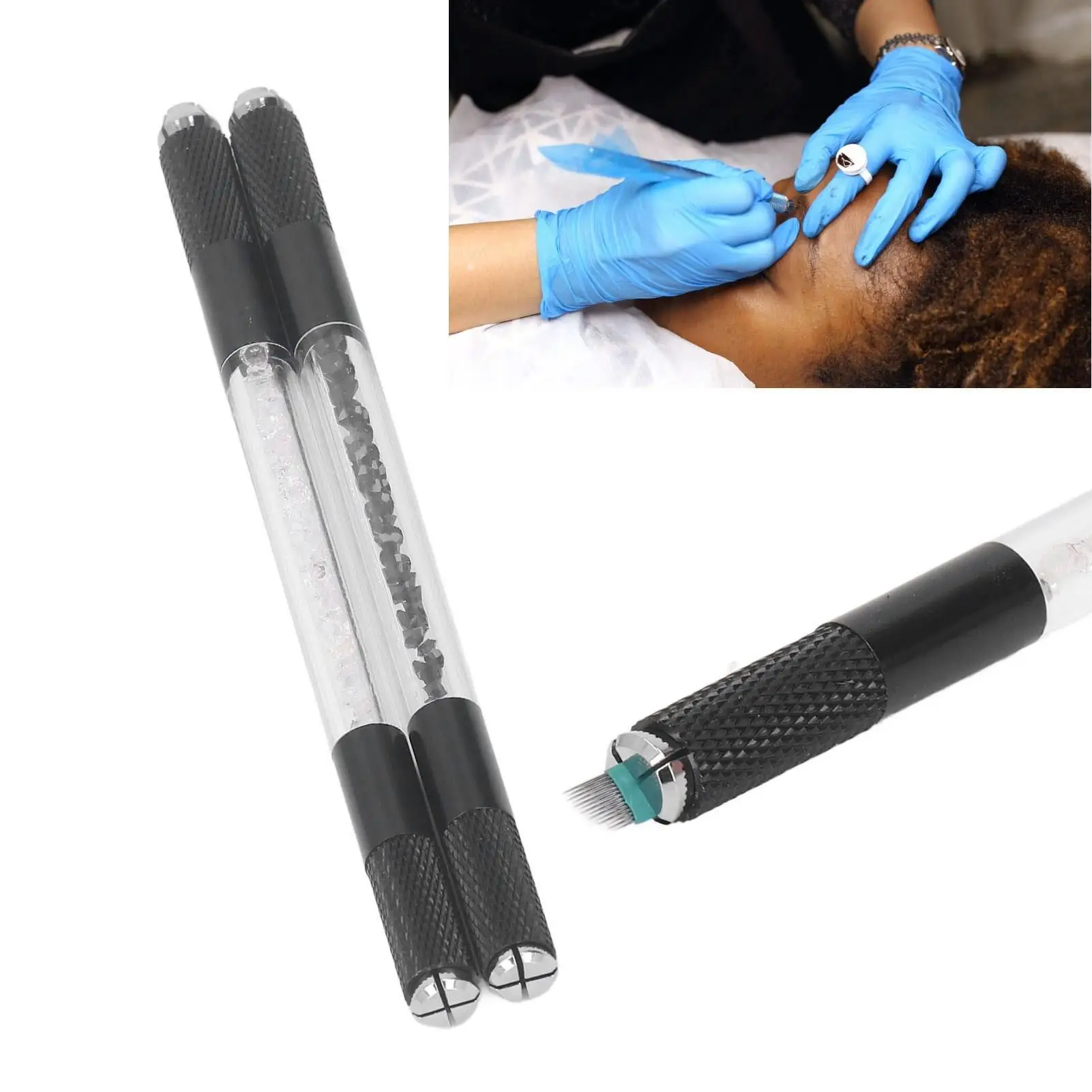 2pcs Dual-Ended Microblading Eyebrow Pen for Tattoo Artists - Handheld Liner & Shader Tool