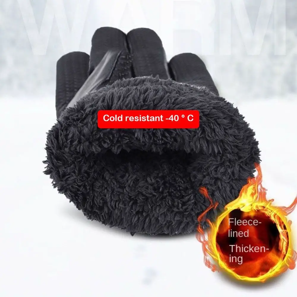 موضة جديدة سميكة القطيفة قفازات جلدية بولي Leather الجلود شاشة تعمل باللمس فروي قفازات دافئة قفازات شاشة لمس النساء