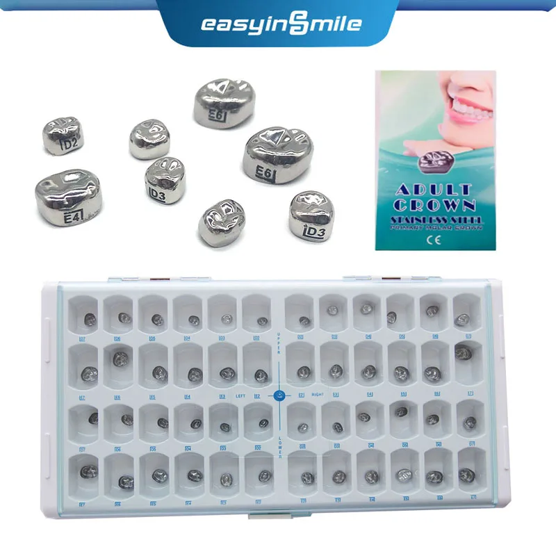 48/96PCS Dental Crown Kit Primary Molar Teeth Stainless Steel Preformed Temporary Crown for Kids/ Adult