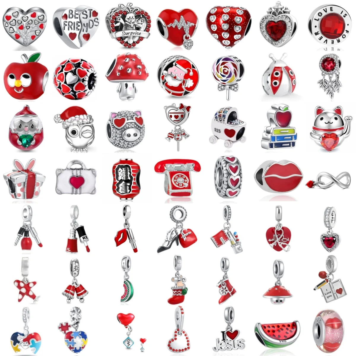 

Valentine's Day 925Silver Red Apple Lipstick High Heels Gift Box Pendant,Fit Bracelets,Necklaces DIY Women's Jewelry Accessories
