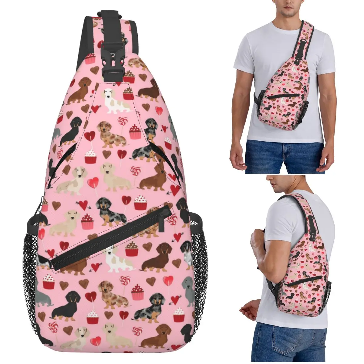 

Dachshund Dog Chest Bag Men Sling Crossbody Backpack Chest Bag Travel Hiking Daypack Shoulder Bag