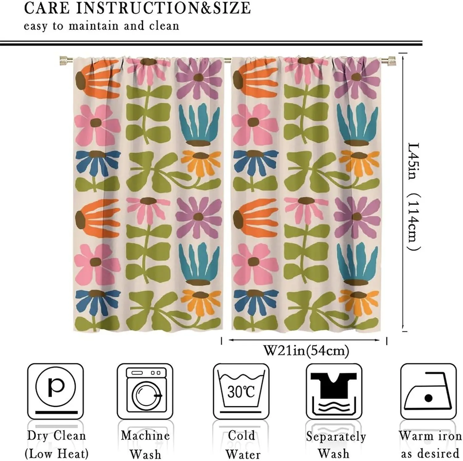 Abstract Retro Bohemia Floral Blackout Window Curtains, 60S 70S Vintage Boho Flowers Style Curtains, for Living Room Bedroom