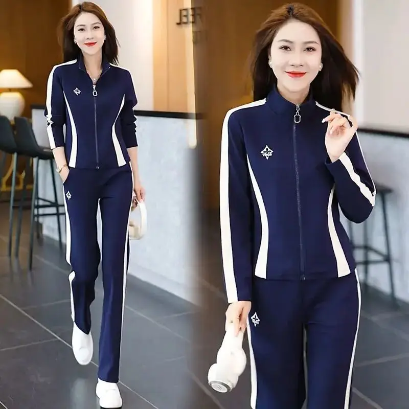 Women\'s Sportswear Suit Spring And Autumn Clothing 2024 New Fashion Leisure Tracksuit For Woman Crop Top Pants 2 Two Pieces Sets