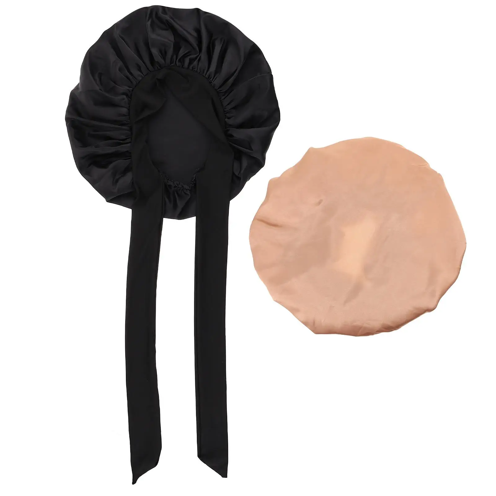

2 Pcs High Elastic Black Gold Satin Bathing Hats Women Sleep Caps Hair Care Bonnets Shower Accessories Durability