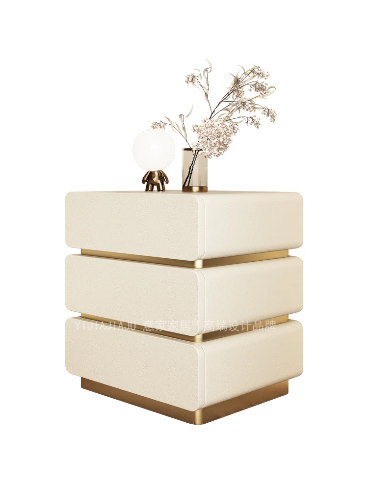 طاولة بجانب السرير فاخرة وخفيفة الوزن وغرفة النوم المنزلية وطاولة بجانب السرير وحديثة وبسيطة من الخشب الصلب للتخزين الفرنسي الصغير #5