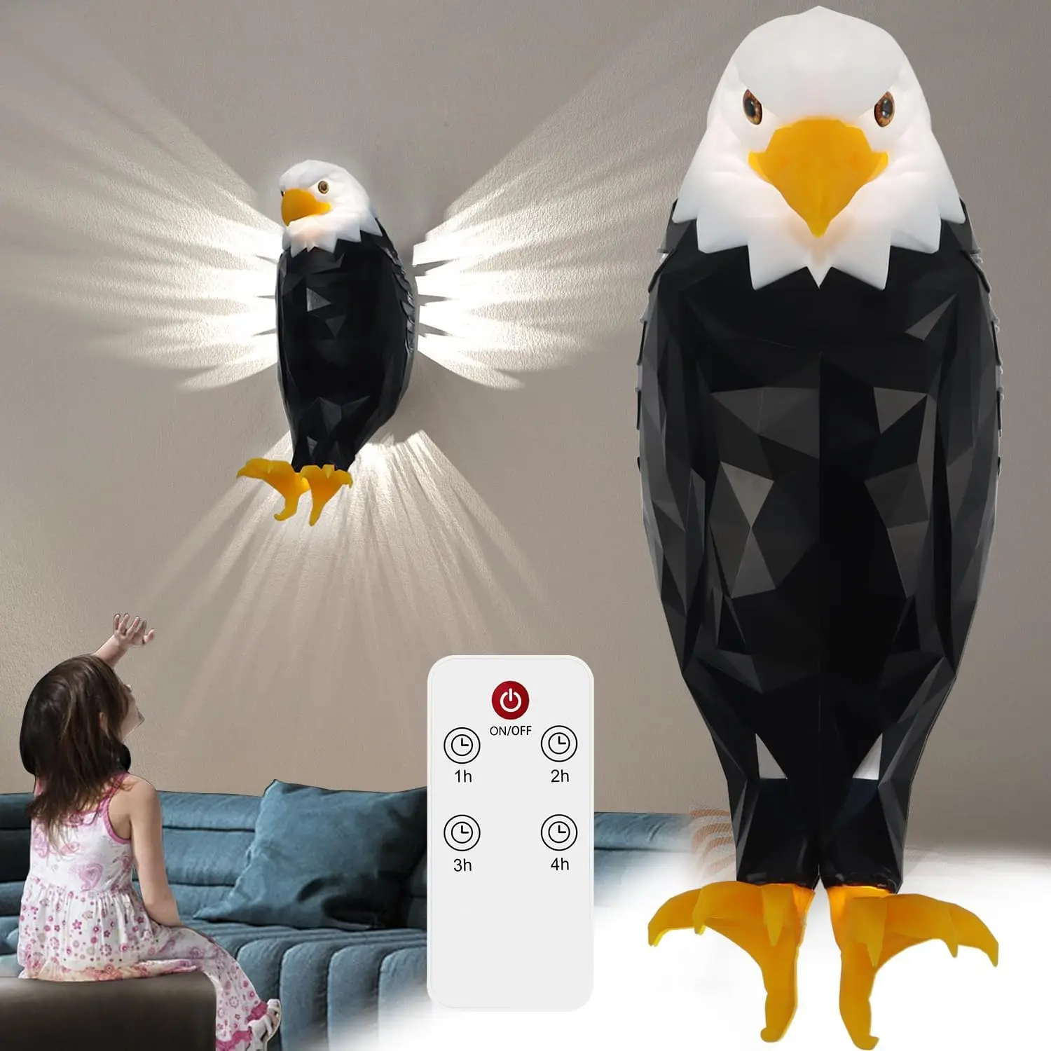 

Bald Eagle Wall Light Magnetic Wall Mounted Eagle Lamp Recharable USB Animal Projection Lighting Party Halloween Christmas Decor