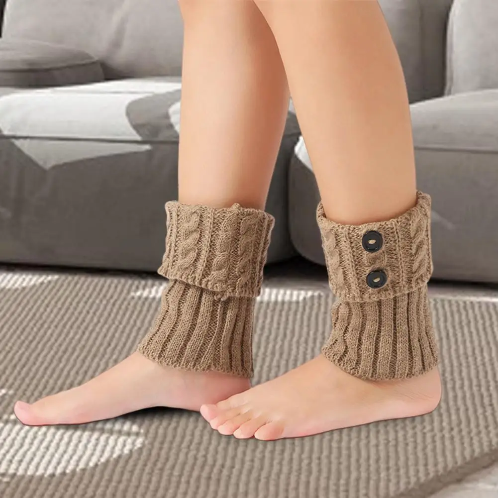 1 Pair Of Winter Non-slip Knitted Solid Color Buttons Decorated With Elastic JKCosplay Performance Daily Wear Leg Warmers