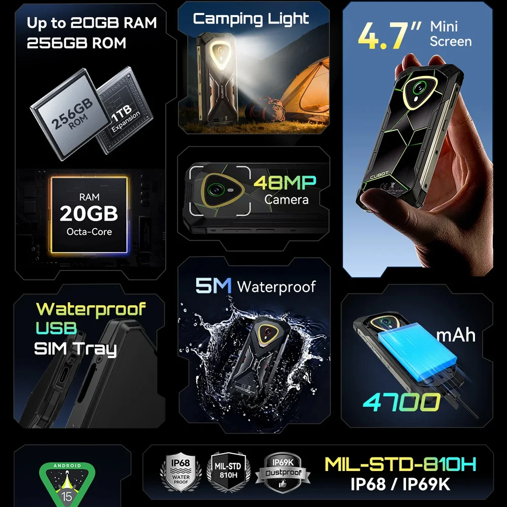 โทรศัพท์มือถือ Cubot KingKong MINI 4 รุ่นใหม่ โทรศัพท์มือถือขนาดเล็ก 4.7 นิ้ว แรม 8GB ความจุ 256GB แบตเตอรี่ 4700mAh กล้อง 48MP รองรับ 4G สมาร์ทโฟนขนาดเล็ก ระบบปฏิบัติการ Android 15 รองรับ NFC