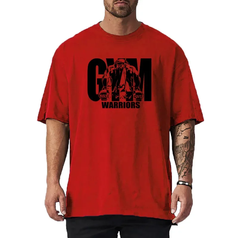 Summer Oversized Mens Cotton Loose Dropped Shoulder Fitness Summer Gym Sports Bodybuilding Short Sleeve T-shirt image 6