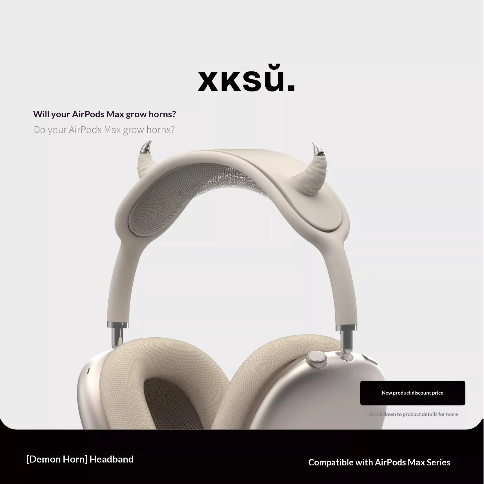 XKSU Devil's Horn Geometric Headphone Case For Airpodsmax Soft Silica Gel Earphone Protective Case Electroplating Silver Gifts