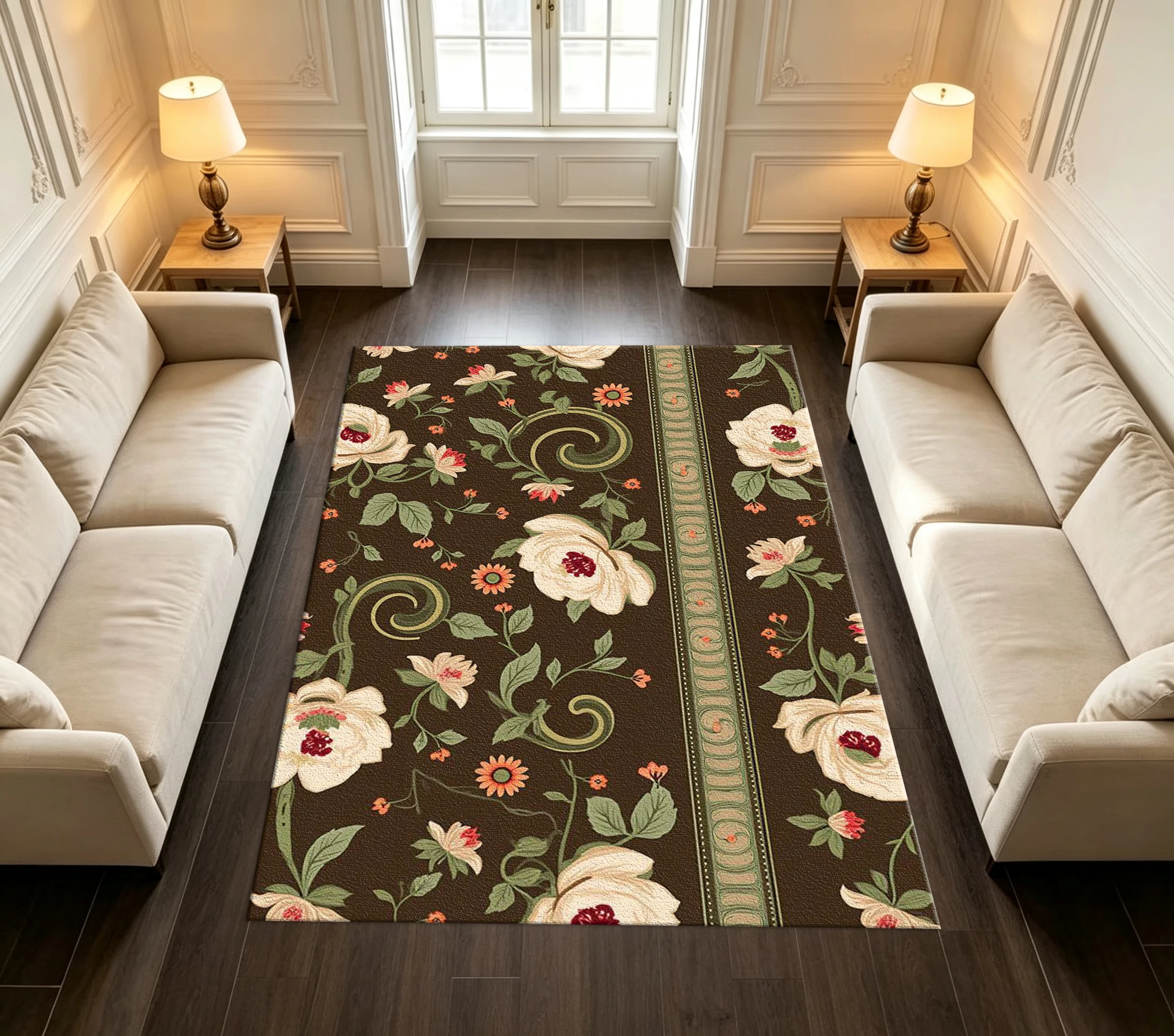 Vintage Dark Background Floral Pattern Carpet Floor Home Living Room Bedroom Carpet