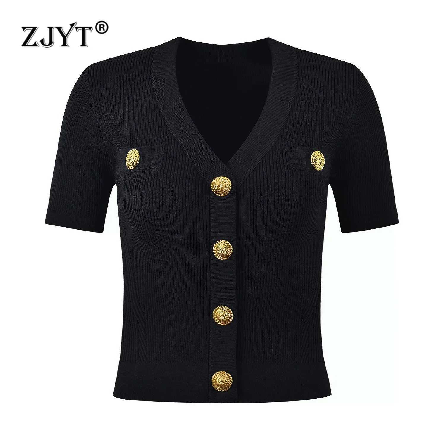 

ZJYT Spring Summer White Black Cardigan Sweaters for Women Knitting Tops Short Sleeve V Neck Casual Knitwears Jersey Mujer 2025