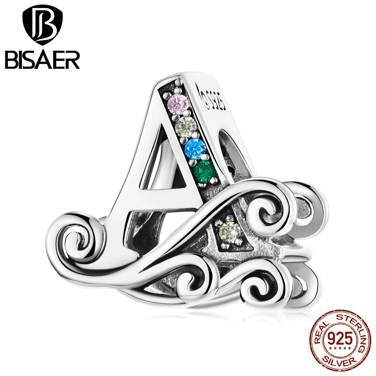 

BISAER Real 925 Sterling Silver Letter A & M Alphabet Charms Beads Fit Original Women Bracelets & Necklace DIY Jewelry Making