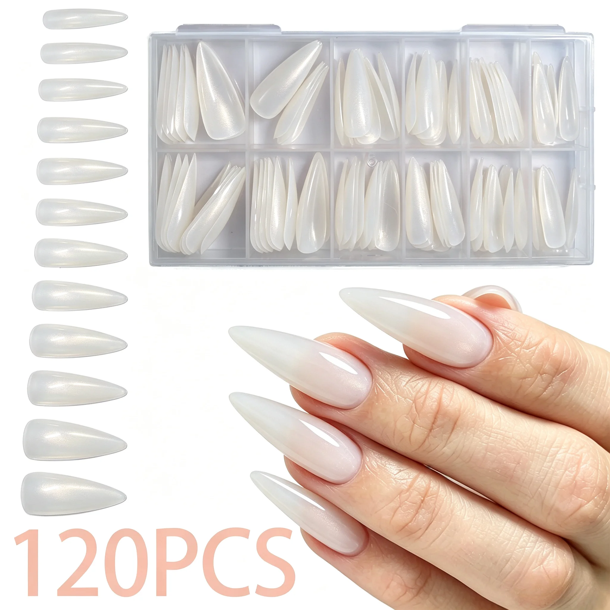 120 Stück Langlebige Verlängerungs-Kunstnagelspitzen Vollabdeckende Nagelspitzen Künstliche Fingernägel UV-Gel-Lack Schnelle Aufbauform Maniküre-Werkzeug – Detail 5