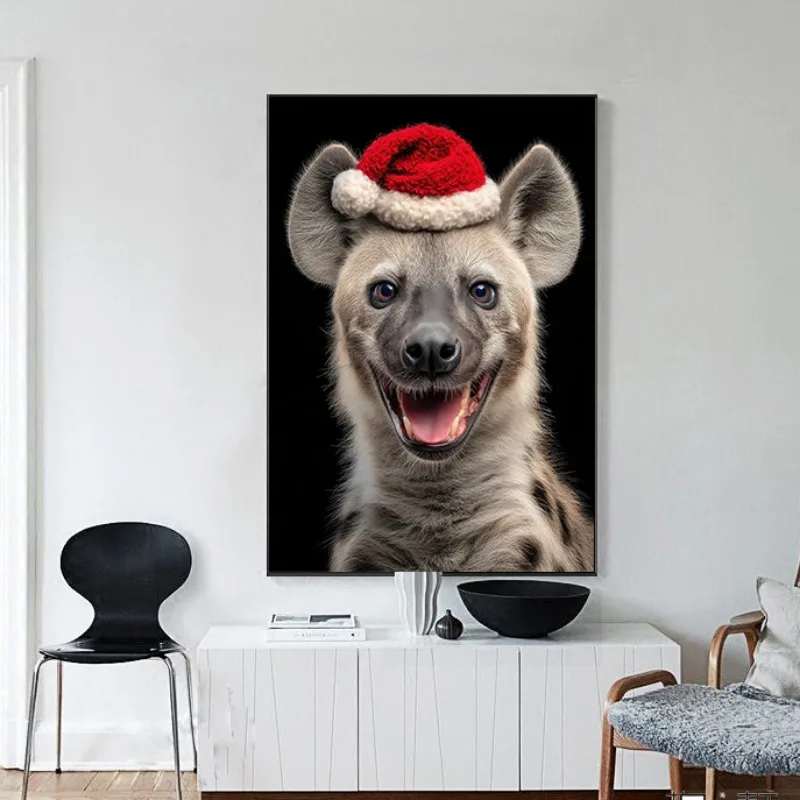 عيد الميلاد الحيوان المشارك مضحك الأسد الكلب الببغاء الدب القطبي في سانتا القبعات جولي طاقم احتفالي حفلة جدار الفن لديكور غرفة المعيشة #3